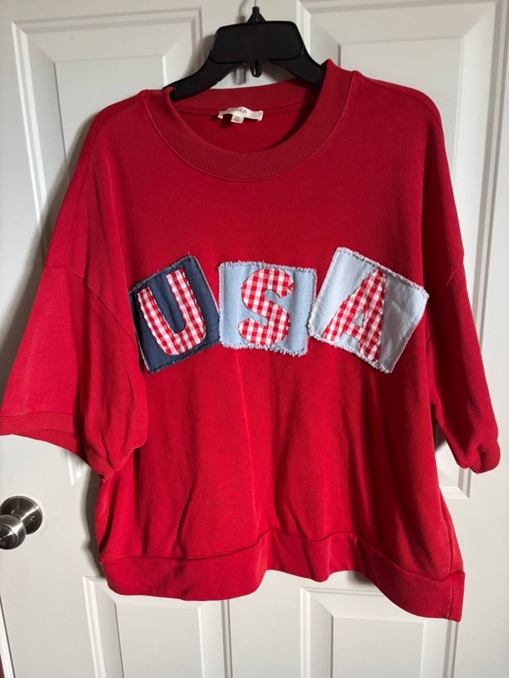 Red USA Patchwork Short-Sleeve Sweatshirt